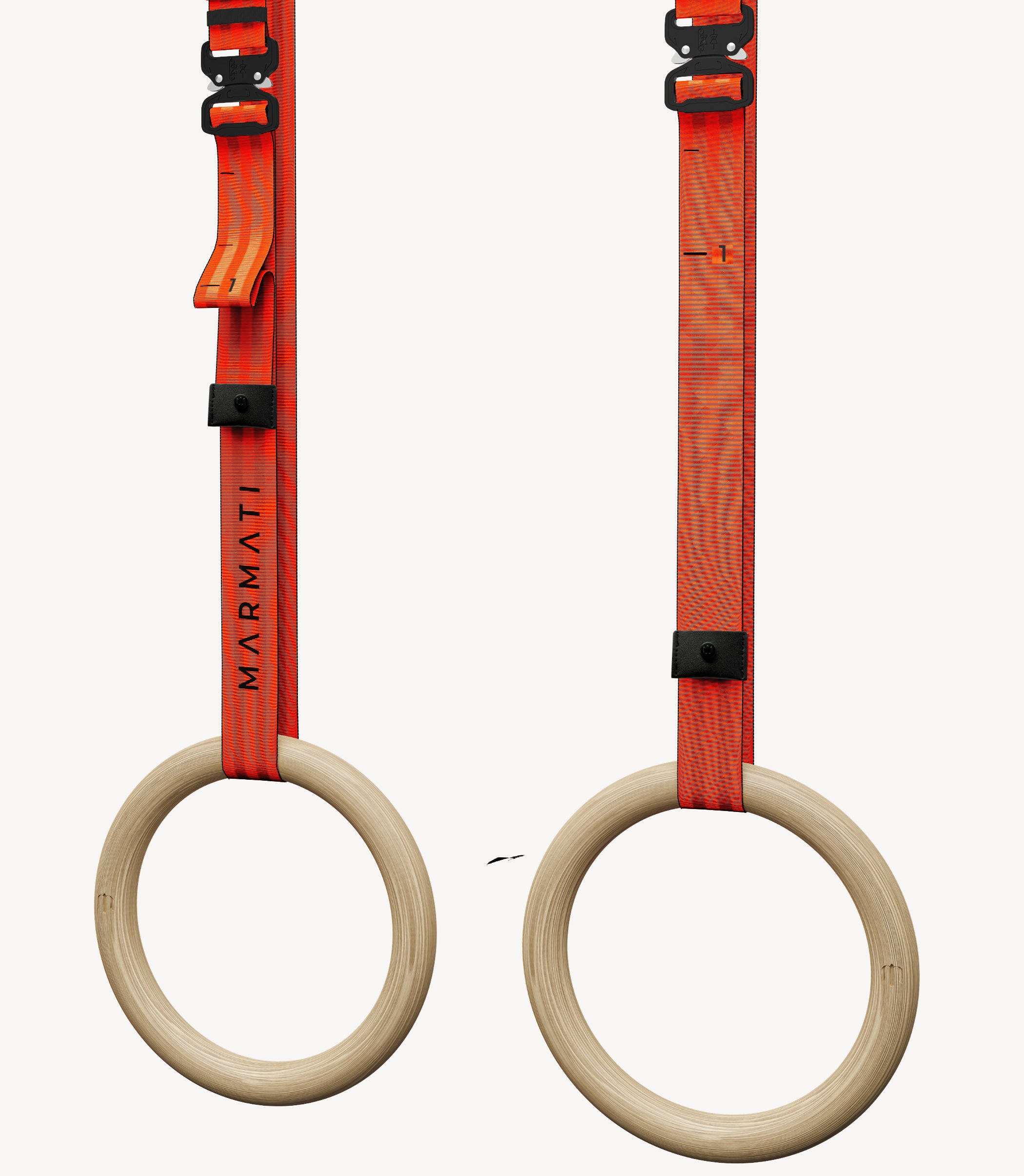 28mm gymnastic rings with orange straps made from recycled PET bottles and quick-release buckles for fast and secure setup. Sustainable, high-performance design for fitness, calisthenics, and gymnastics training. #color_orange #size_28mm