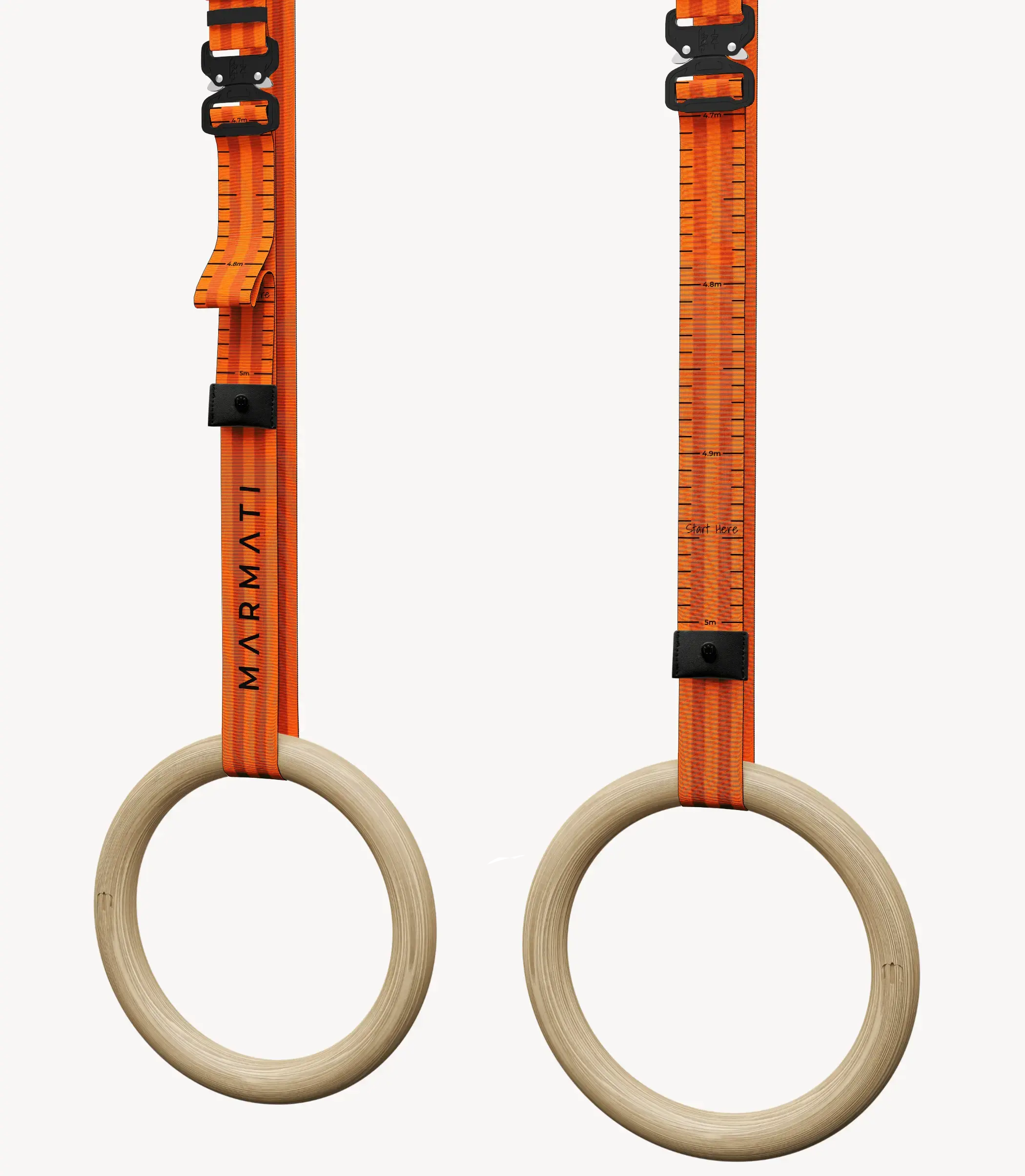 Sustainable gymnastic rings used for training on a door jamb. #color_orange #size_28mm