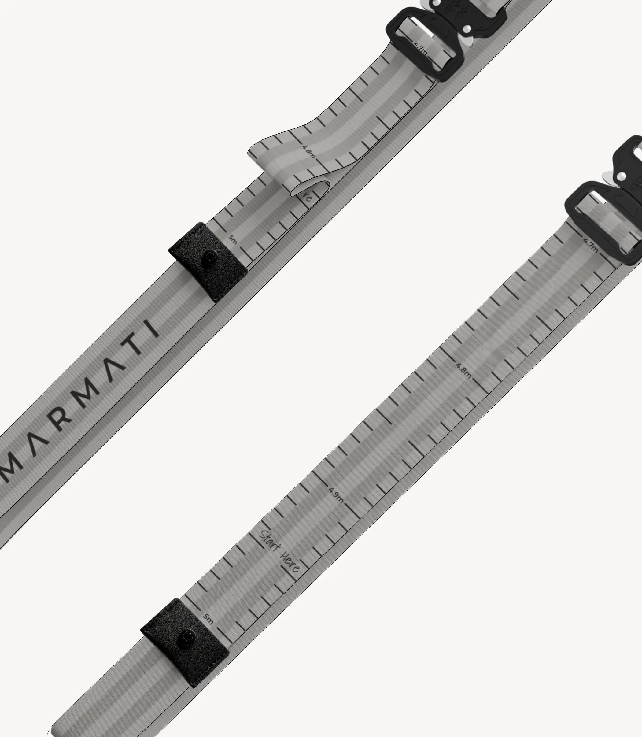 Two silver straps for gymnastic rings on a white background