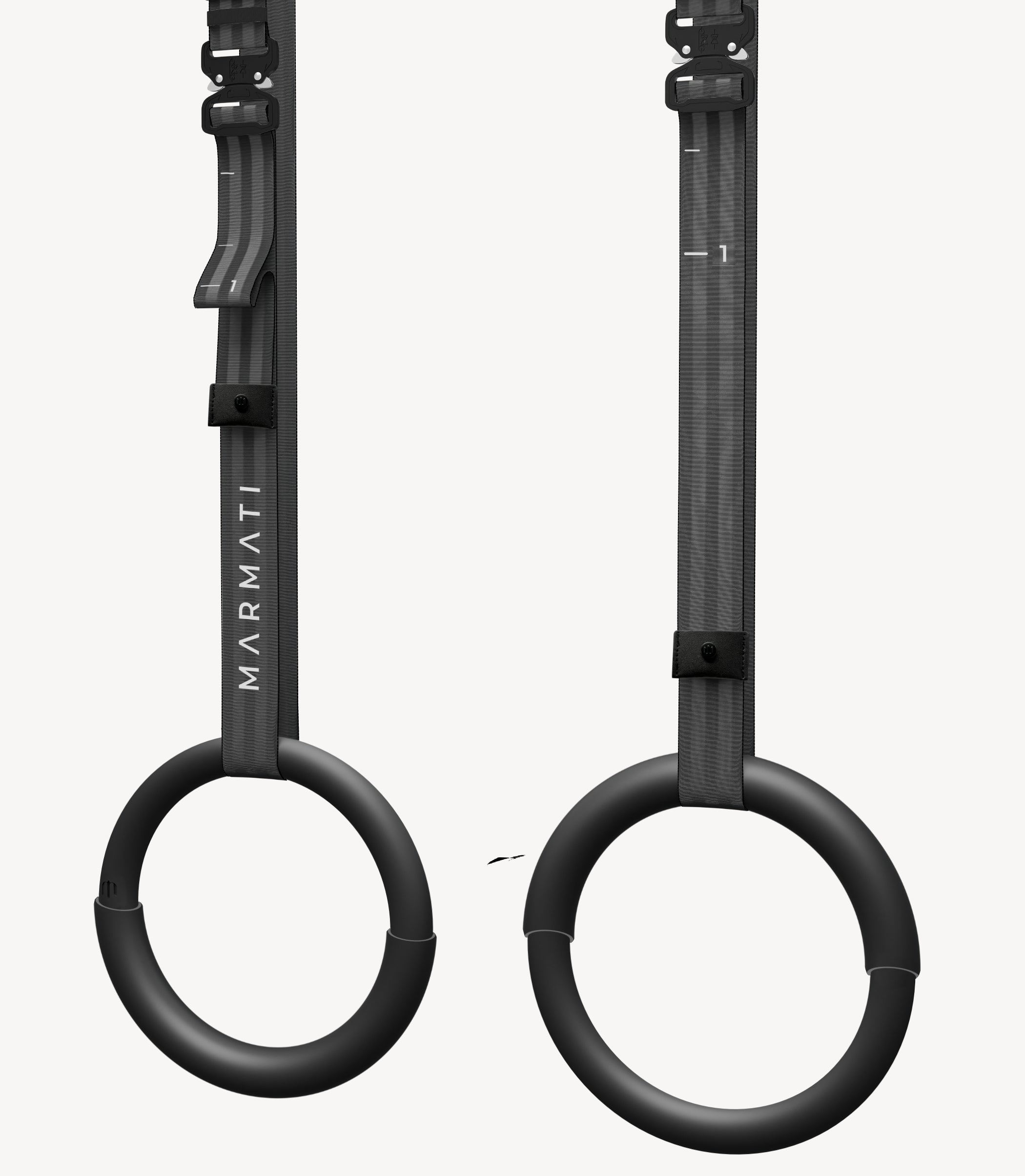 Hybrid gymnastic rings featuring dual thickness: one side 32mm and the other 28mm, designed for versatility and the best grip. Durable and eco-friendly, perfect for fitness, calisthenics, and gymnastics training. #color_black #size_hybrid