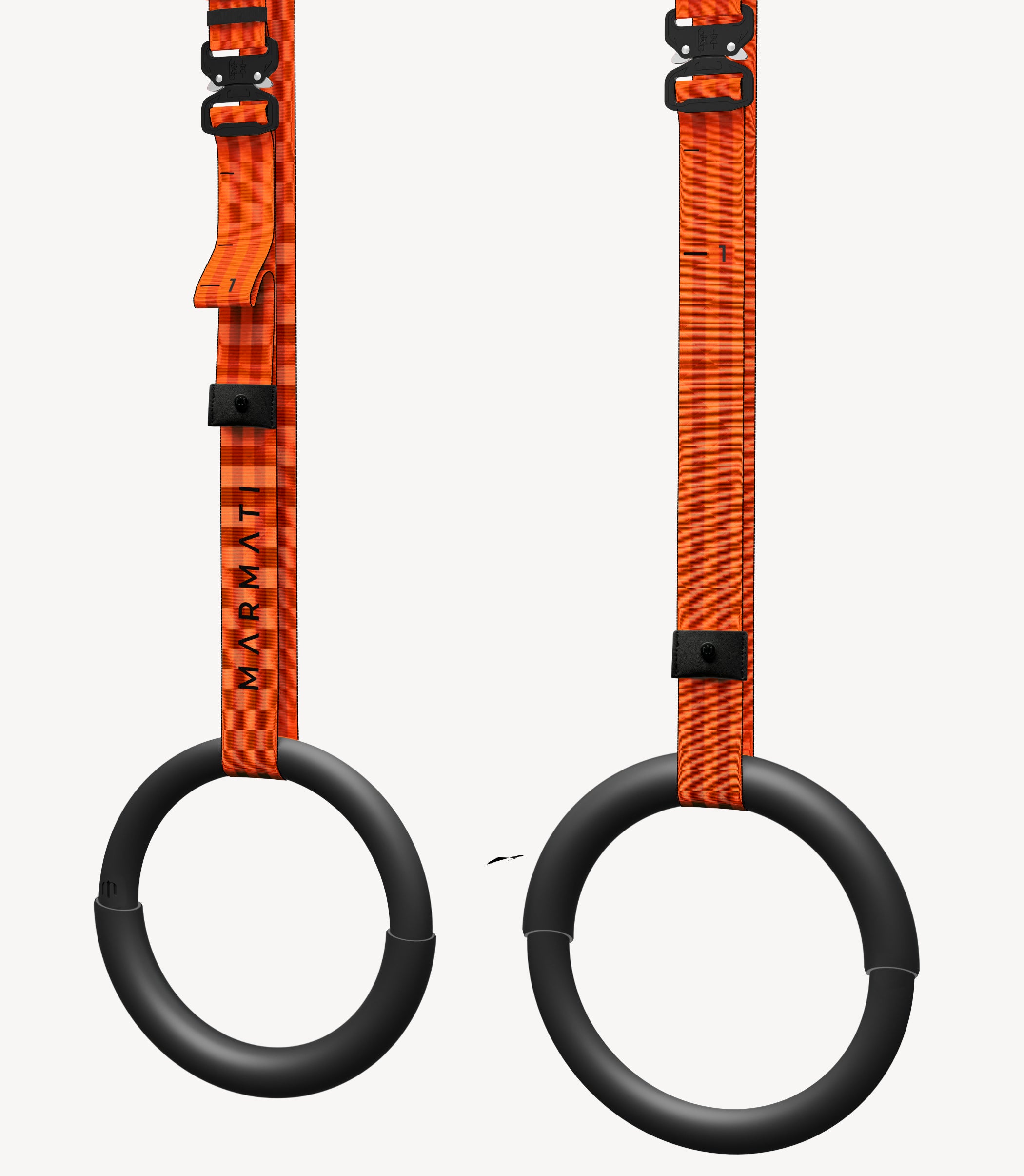 Hybrid gymnastic rings featuring dual thickness: one side 32mm and the other 28mm, designed for versatility and customized grip. Durable and eco-friendly, perfect for fitness, calisthenics, and gymnastics training. #color_orange #size_hybrid