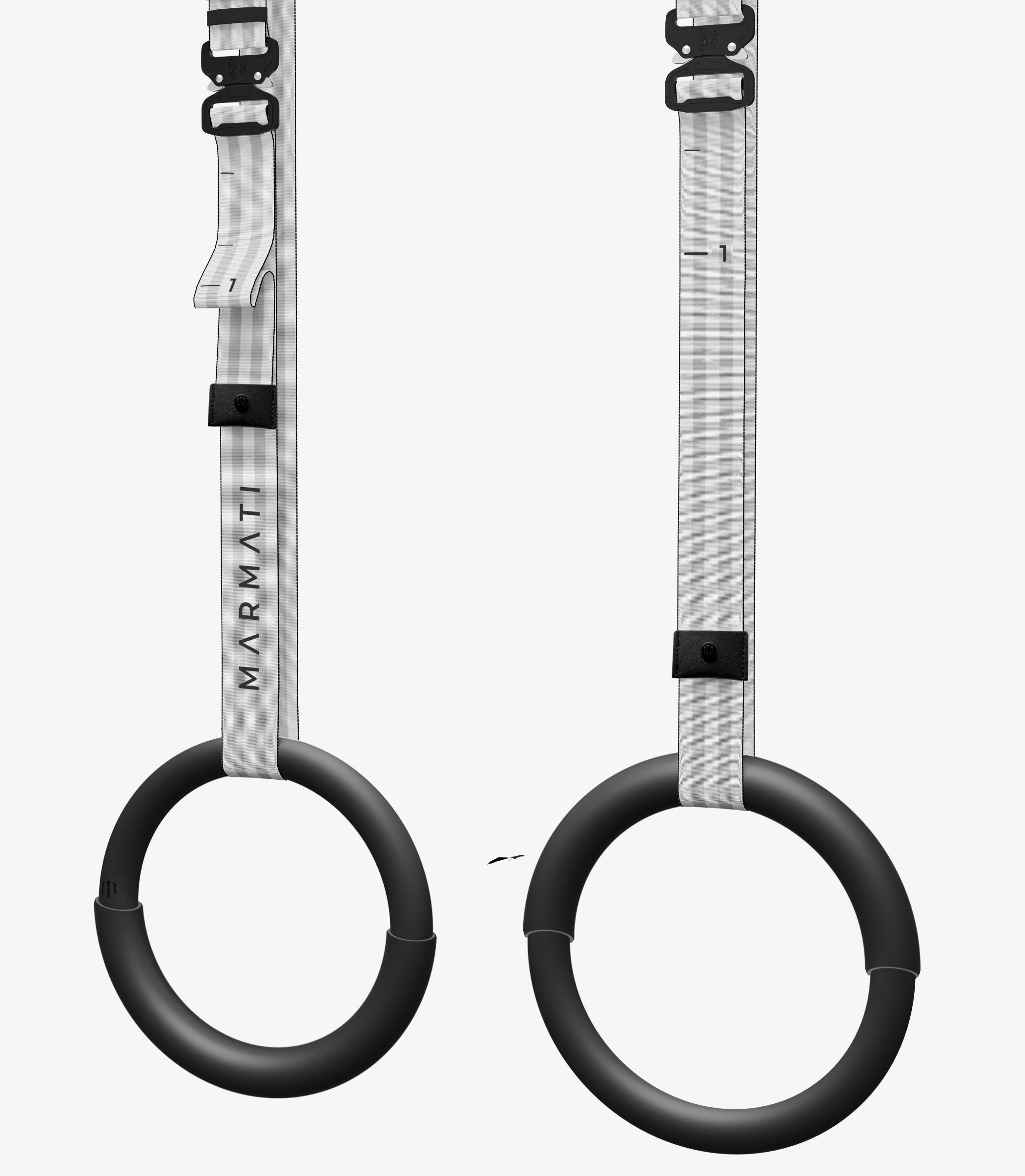 Hybrid gymnastic rings featuring dual thickness: one side 32mm and the other 28mm, designed for versatility and perfect touch. Durable and eco-friendly, perfect for fitness, calisthenics, and gymnastics training. #color_white #size_hybrid