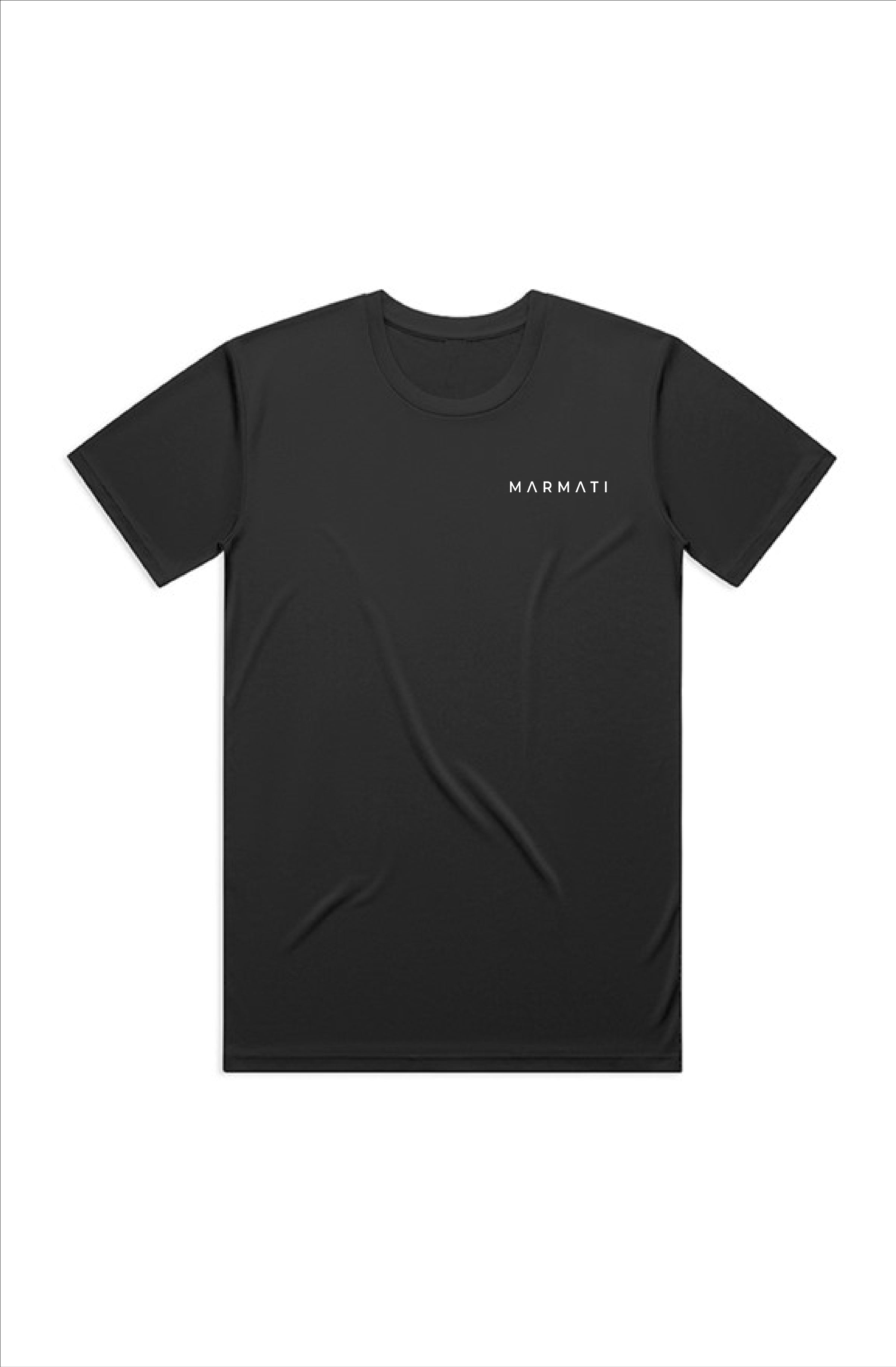 Black t-shirt with 'Marmot' logo on a white background