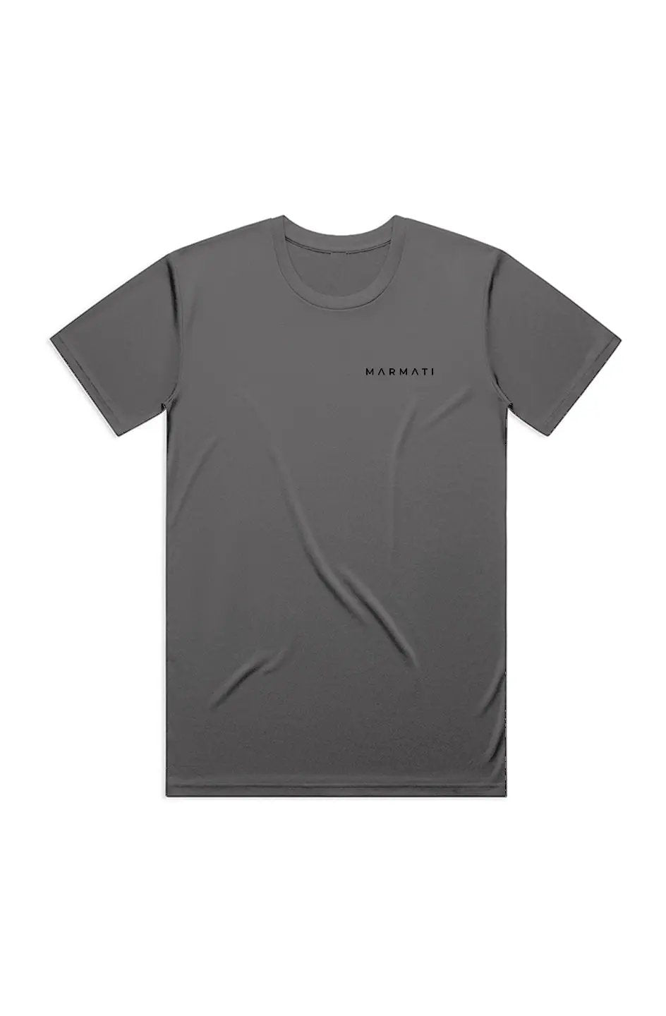 Gray t-shirt with a brand logo on a white background