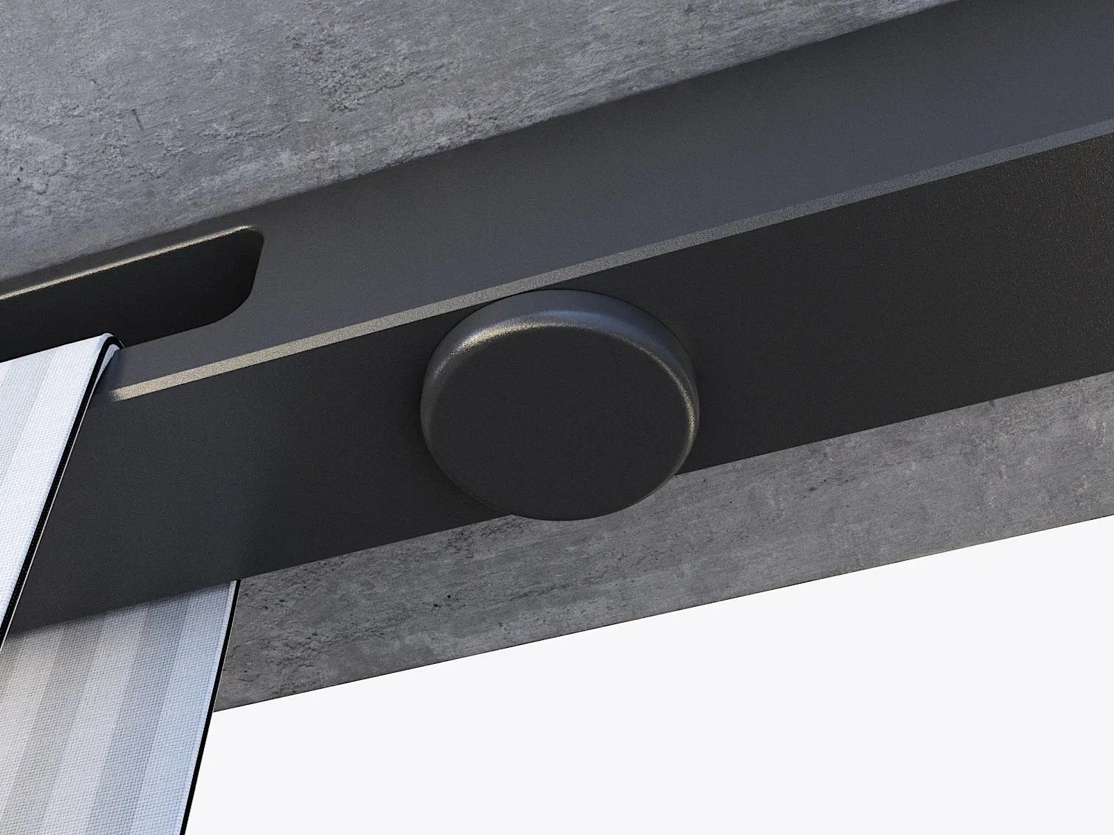 Close-up of a ring master mount for gymnastisc, calisthenics and crossfit with a metallic knob on a gray and white background #color_black