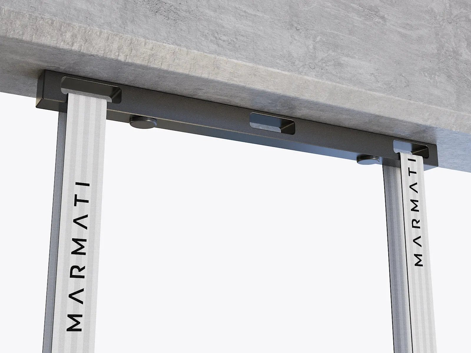 Metal frame with 'Marmati' branding against a concrete wall.  #color_black